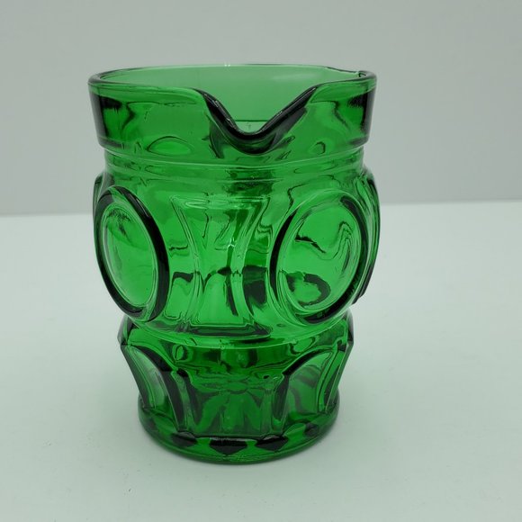 Wheaton Glass Emerald Green Bullseye Creamer Sugar Bowl with Lid Circles Panels - Picture 7 of 11